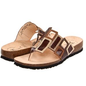 Think! Brown Leather Thong Sandals